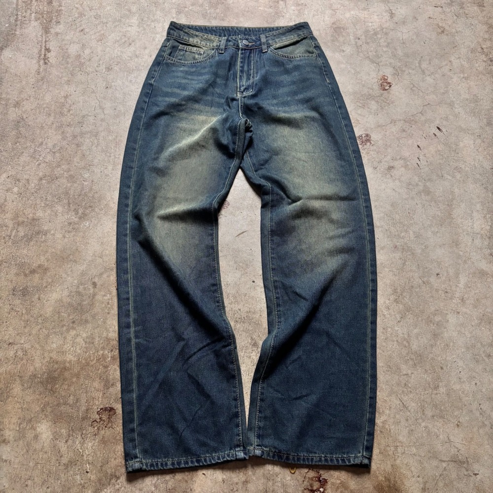 Baggy Wide Leg faded Jeans Dark Wash Faded Denim Y2K Skater Small